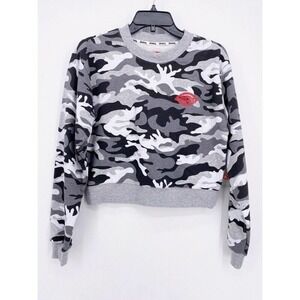 Dickies Camo Crop Sweatshirt M Gray White Camouflage Long Sleeve Top Shirt New